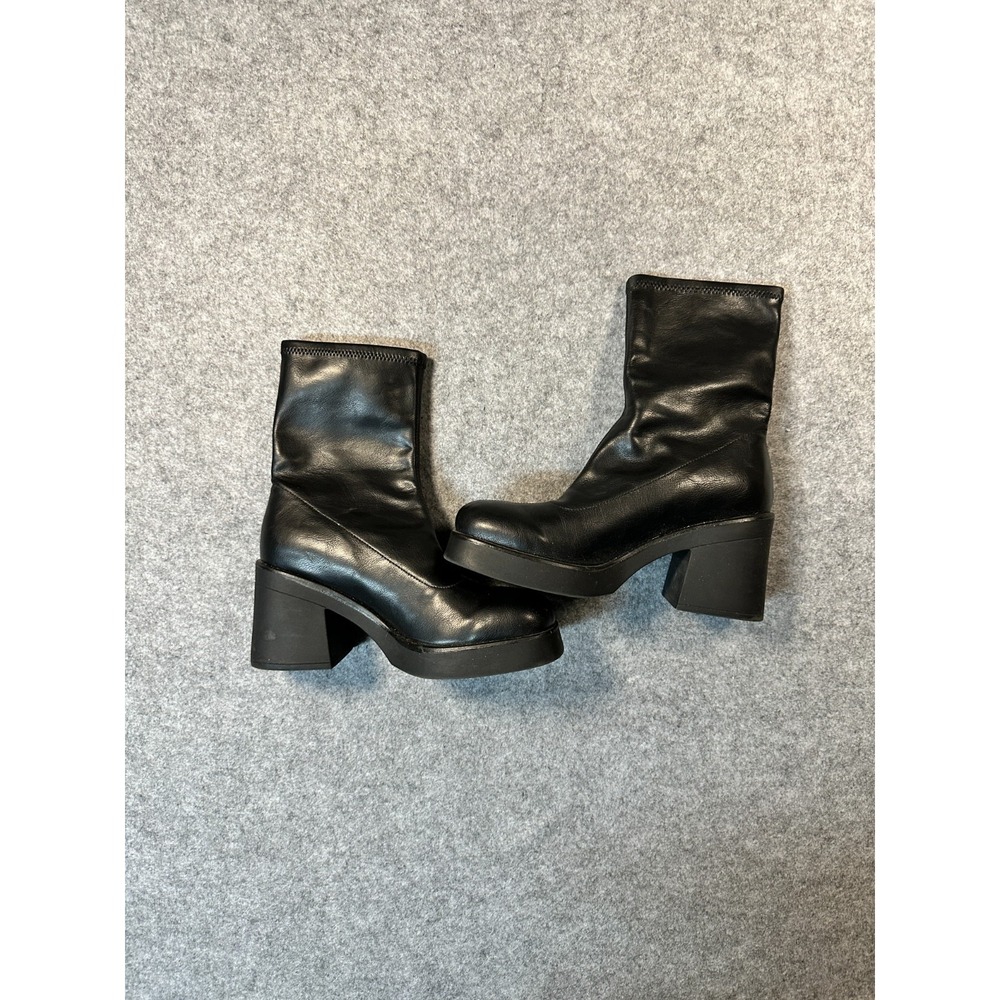 Call It Spring Shauna Women's Booties 7.5M Black Block Heel Casual Pull On Boots